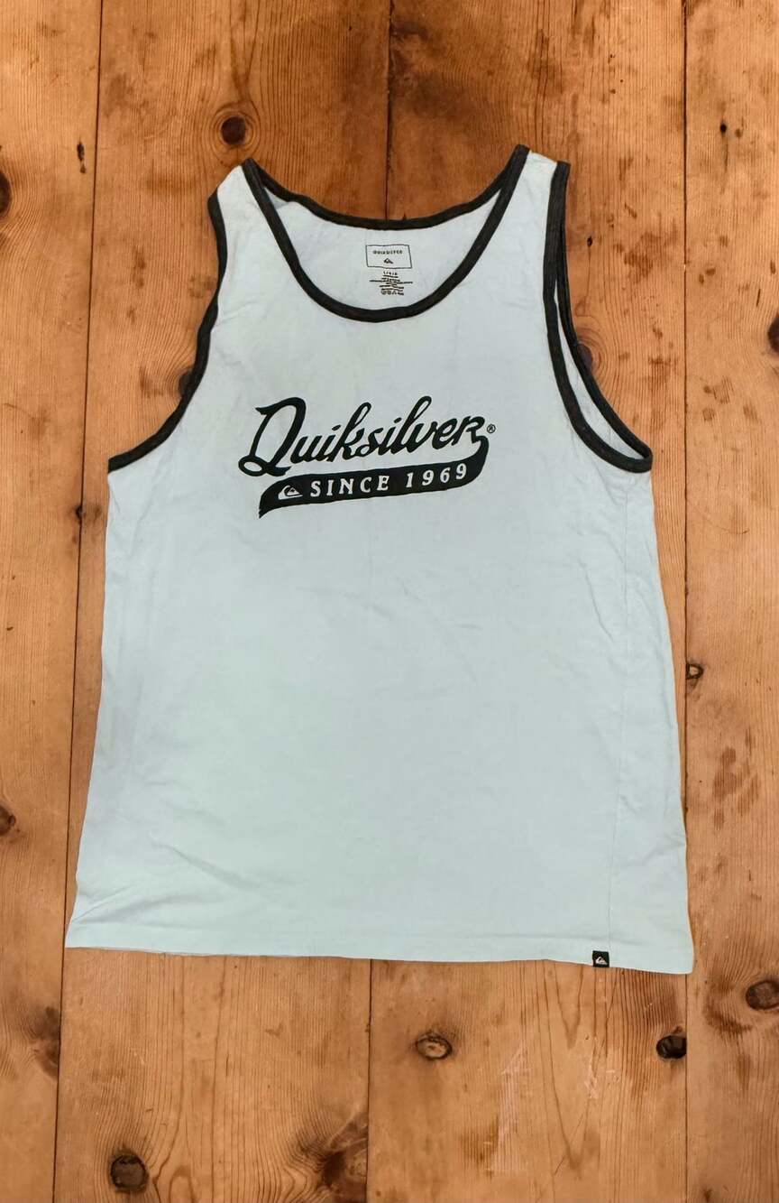 Quiksilver Since 1969 Logo Graphic Ringer Tank Top Light Blue - Size Large